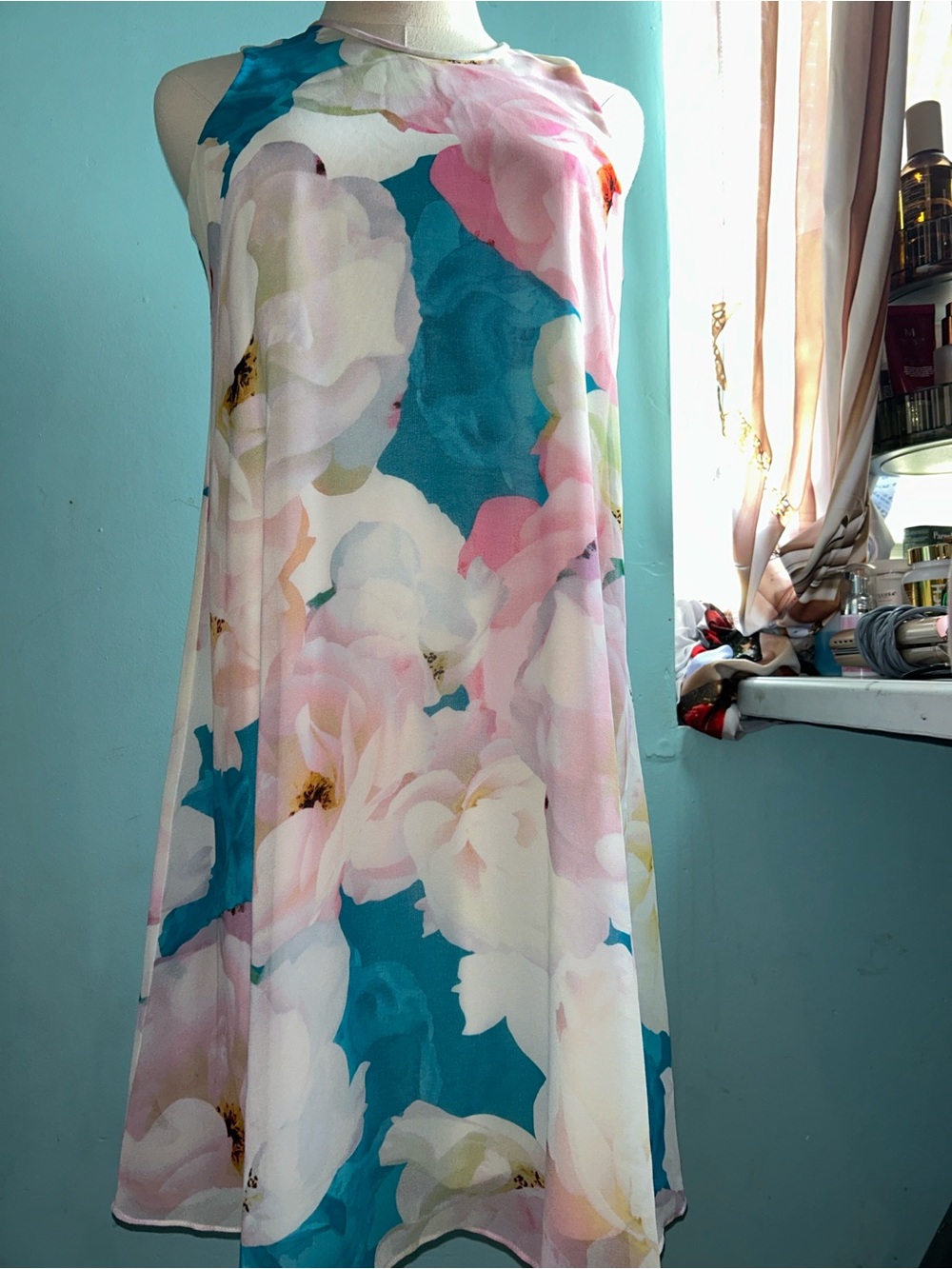 Calvin Klein Floral Mini Dress in Teal & Pink
